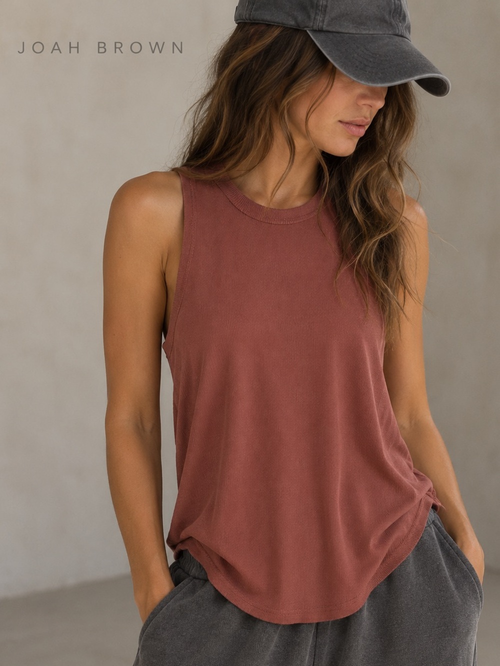 ♡ Joah Brown Ribbed Tank Oxblood
